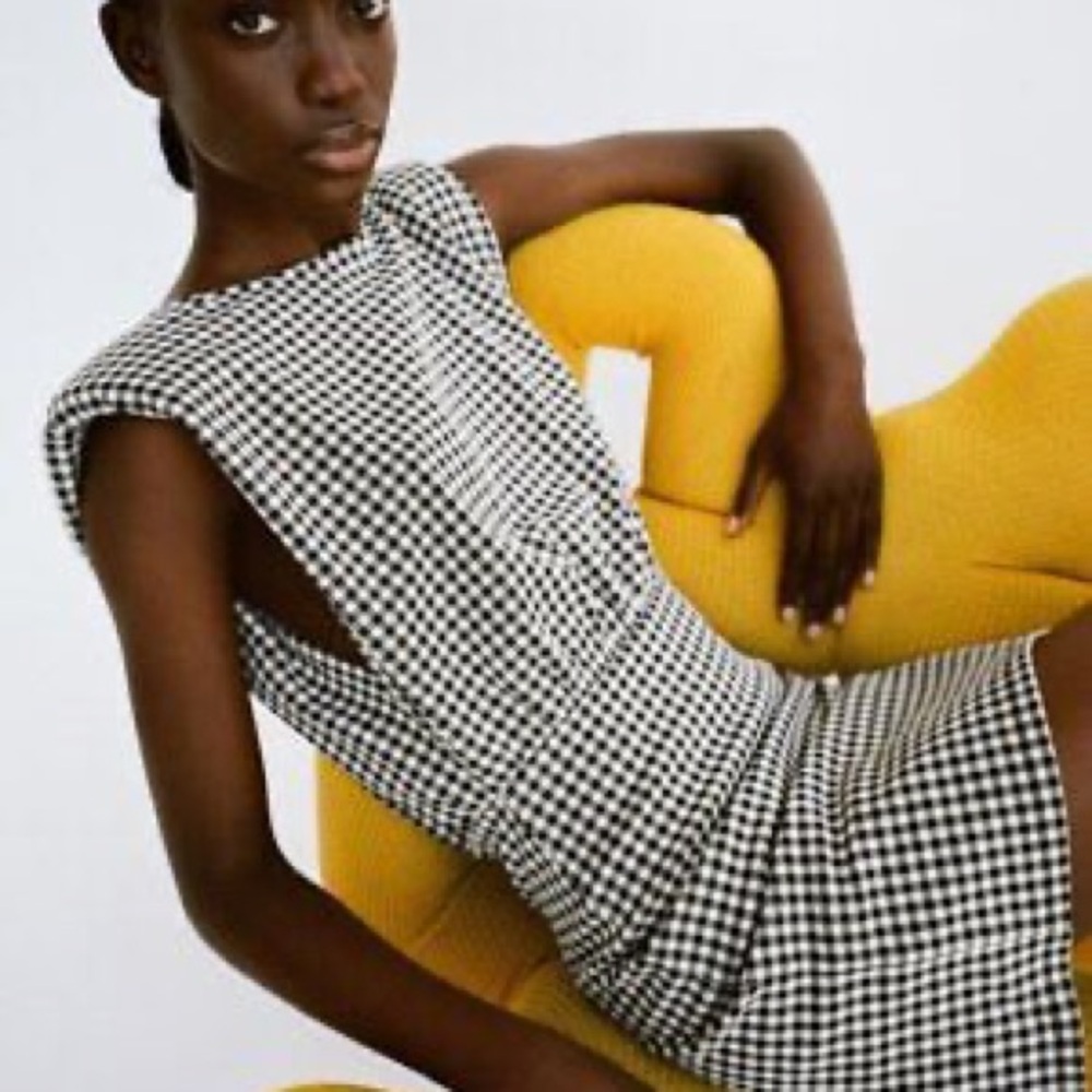 Zara black gingham mini dress with shoulder pads